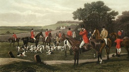 The Meet, hand colored fox hunting etching