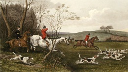 Gone Away, hand colored fox hunting print