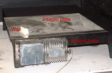 intaglio printing plate being prepared for storage