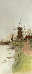 Windmill, hand colored print