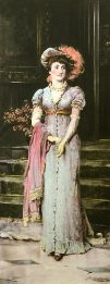 genre print, female figure, morning