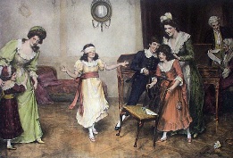 large decorative print with children, Blindman's Bluff