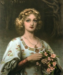 Fair Rosamond, hand colored pre-raphaelite print