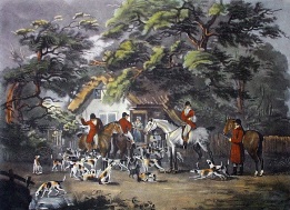hand coloured fox hunting print