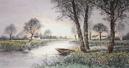 In the Gloaming, hand colored rural scene