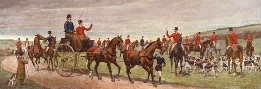 Fox hunting meet, hand coloured