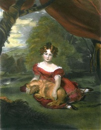 hand coloured print of Miss Peel