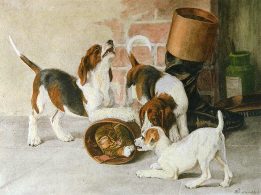 Hounds and cat etching