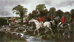 hunt crossing stream, etching