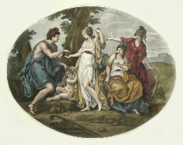 Judgement of Paris, hand colored Bartolozzi print