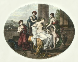 Toilet of Venus, hand coloured etching