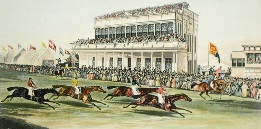 Ascot Grandstand, hand coloured print