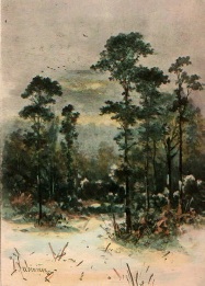 kew gardens in winter, hand colored etching