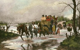 River in Flood with stagecoach