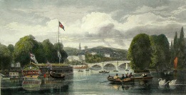 hand coloured print of the Thames at Richmond