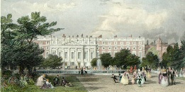 hand colored print of Hampton Court Palace