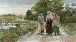 Haymakers, hand colored rural scene
