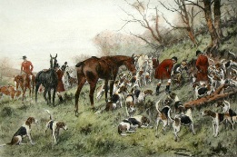 hand colored fox hunting print