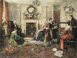 Christmas Carols, large hand colored print
