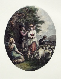 Evening, hand coloured  print