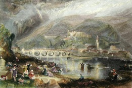 large hand coloured print of Heidelburg after Turner