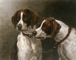 Hounds, In Reserve, hand colored etching
