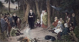 hand coloured etching, pilgrim fathers