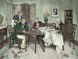 hand colored print, port drinking