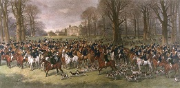 Meet At Badmington, very large hand colored  fox hunting print