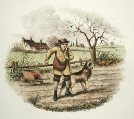 Spring, farmer with his dog