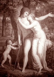 Venus Dissuading Adonis, sepia etching