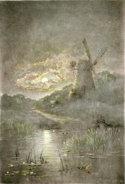 Moonrise, hand coloured etching