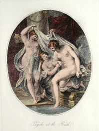 Psyche at the Bath, hand coloured print