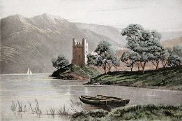 decorative etching of Urquhart Castle, Loch Ness