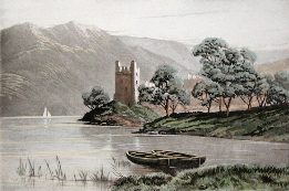 decorative etching of Urquhart Castle, Loch Ness