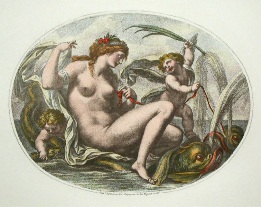 Cupids, hand colored print
