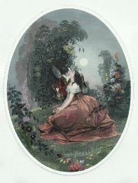 large oval hand coloured print
