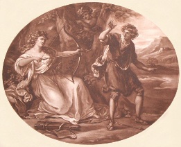 Daphnis repaid by Nomia, oval sepia print